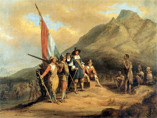 Jan van Riebeeck arriving at the Cape in 1652.