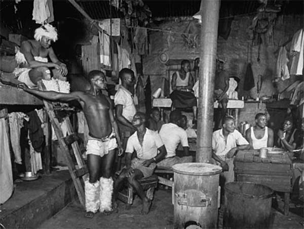 Miners in crowded barracks, Johannesburg, 1950