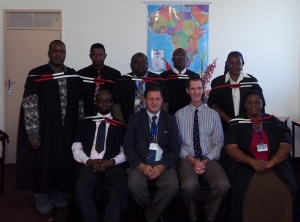 Seven of the eight students who attained the Postgraduate Diploma in Community Eye Health, with Ophthalmology Head Professor Cook and CEHI Director, Deon Minnies.