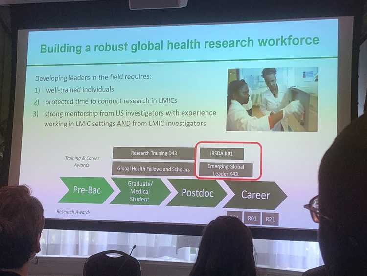 Image of a slide presentation on "Building a robust global health research workforce"