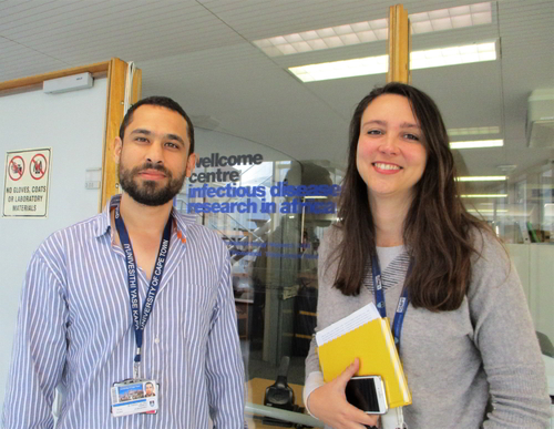 Image of Ashley Jacobs and Elsa du Bruyn outside CIDRI-Africa offices