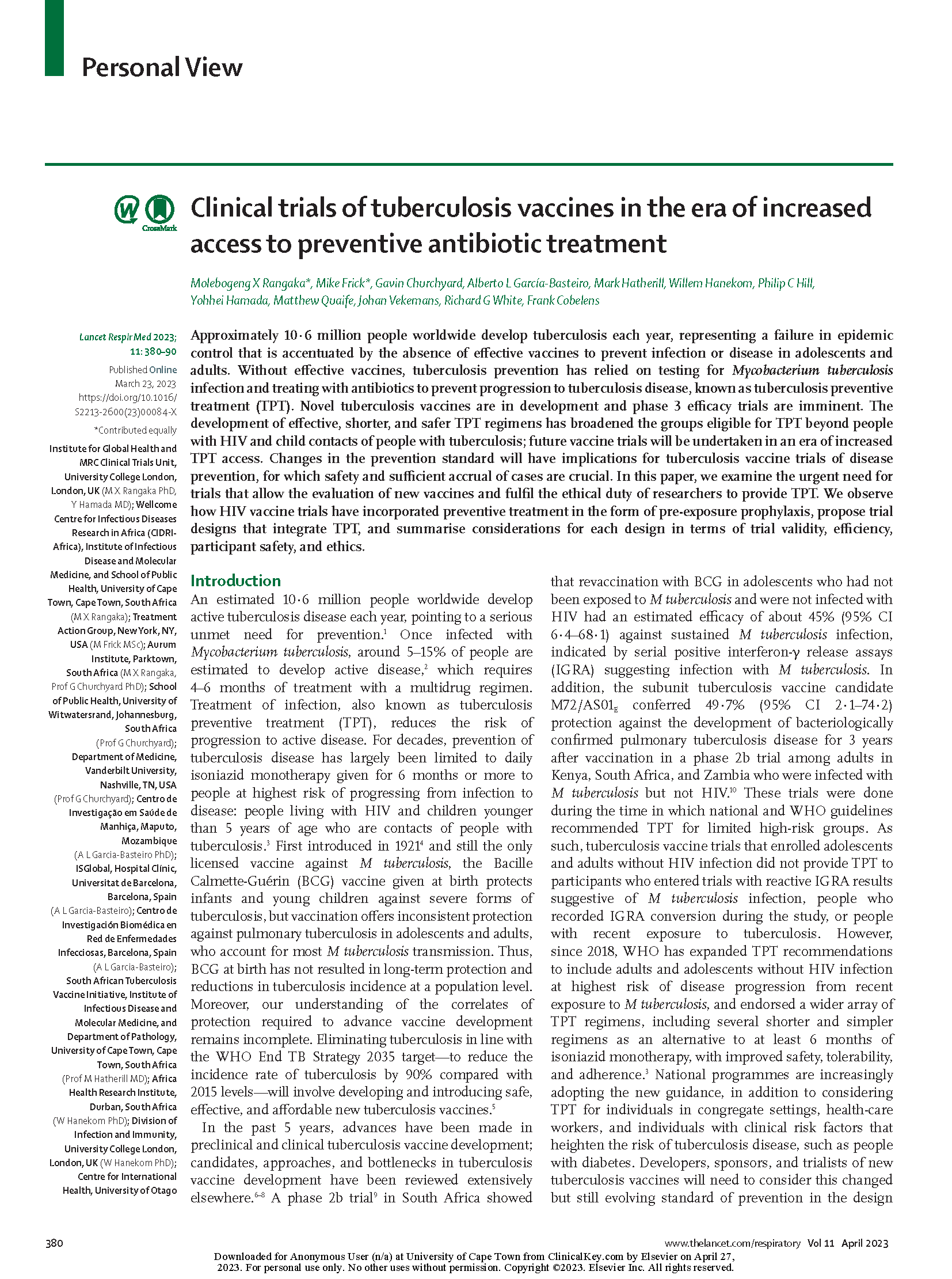 Clinical trials of tuberculosis vaccines in the era of increased access to preventive antibiotic treatmen