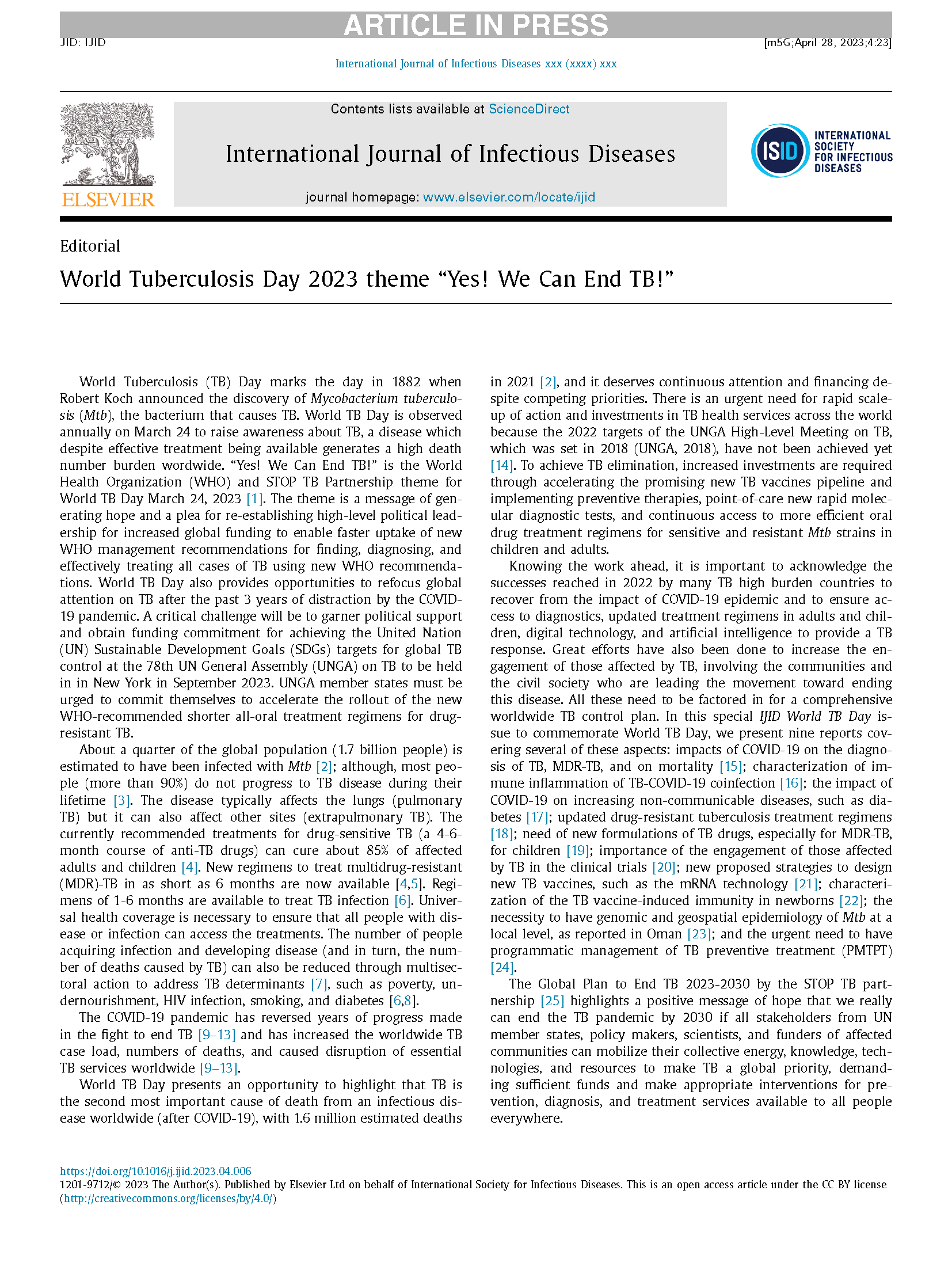 latest research topics in tuberculosis