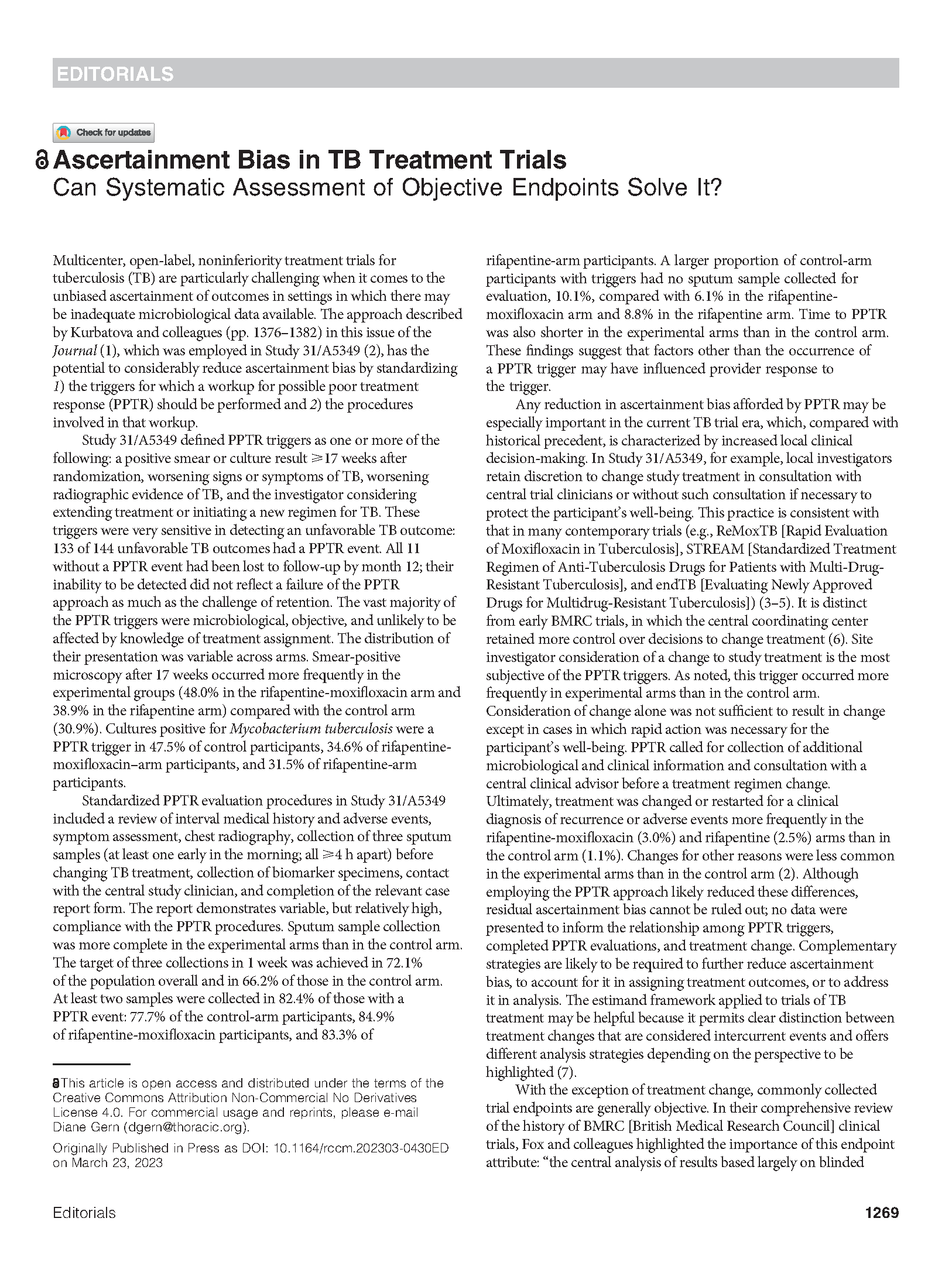  Ascertainment Bias in TB Treatment Trials: Can Systematic Assessment of Objective Endpoints Solve It?