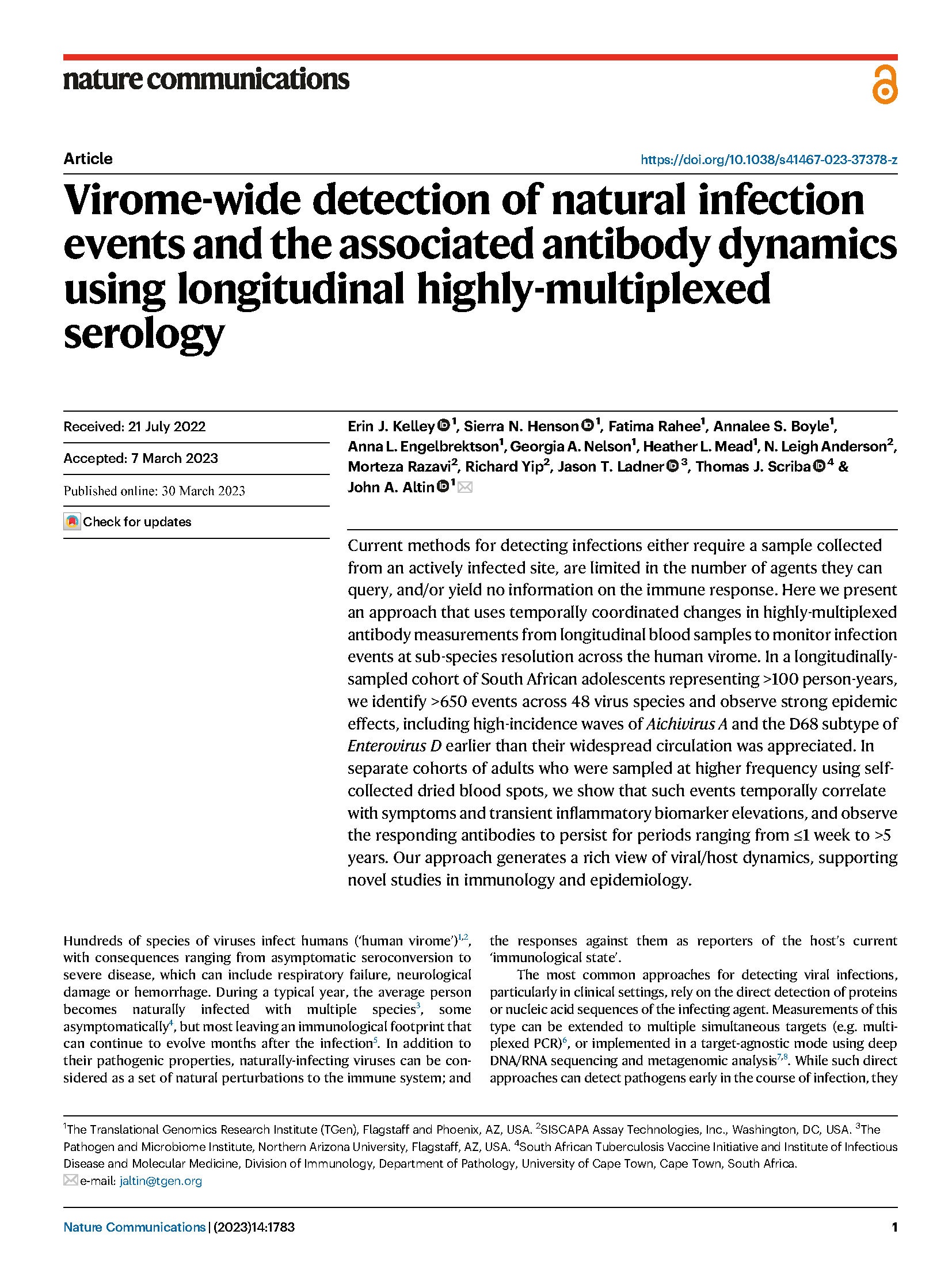 Virome-wide detection of natural infection events and the associated antibody dynamics using longitudinal highly-multiplexed serology