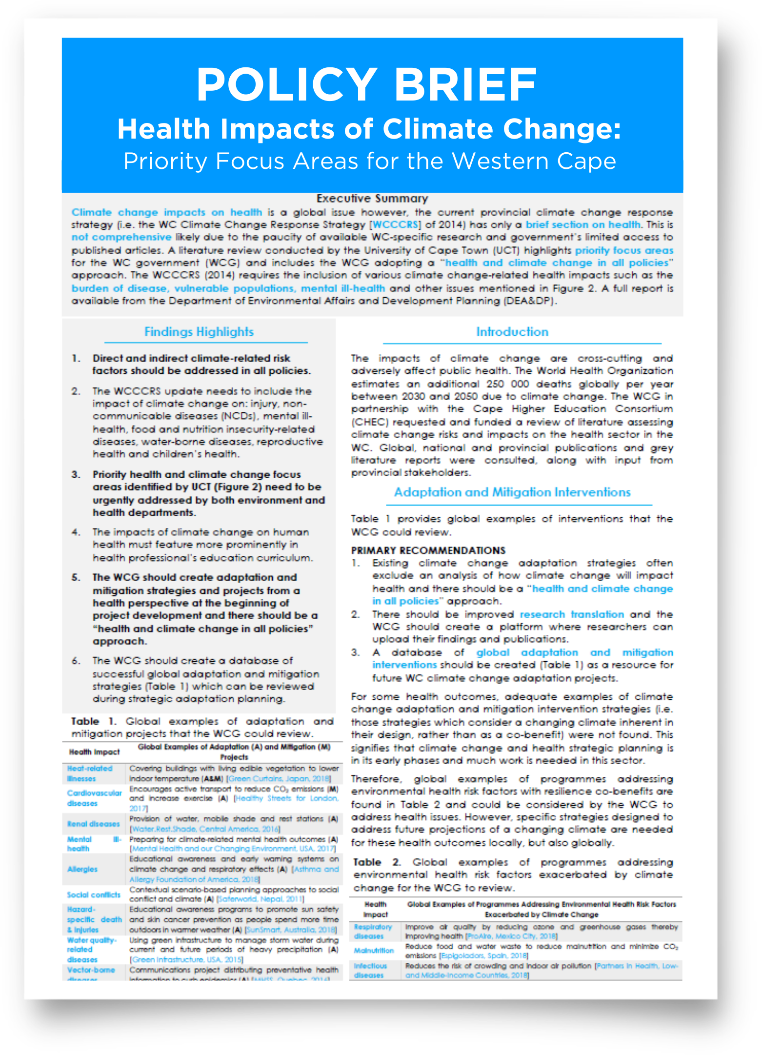 climate change and health policy brief