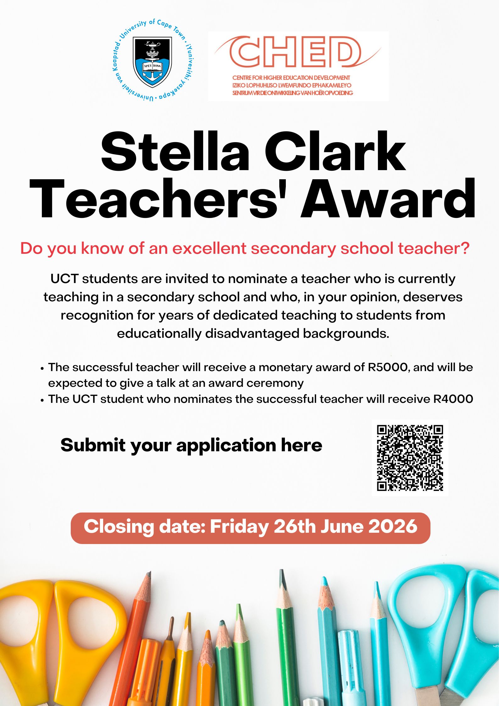 Stella Clark Teachers Award Advert