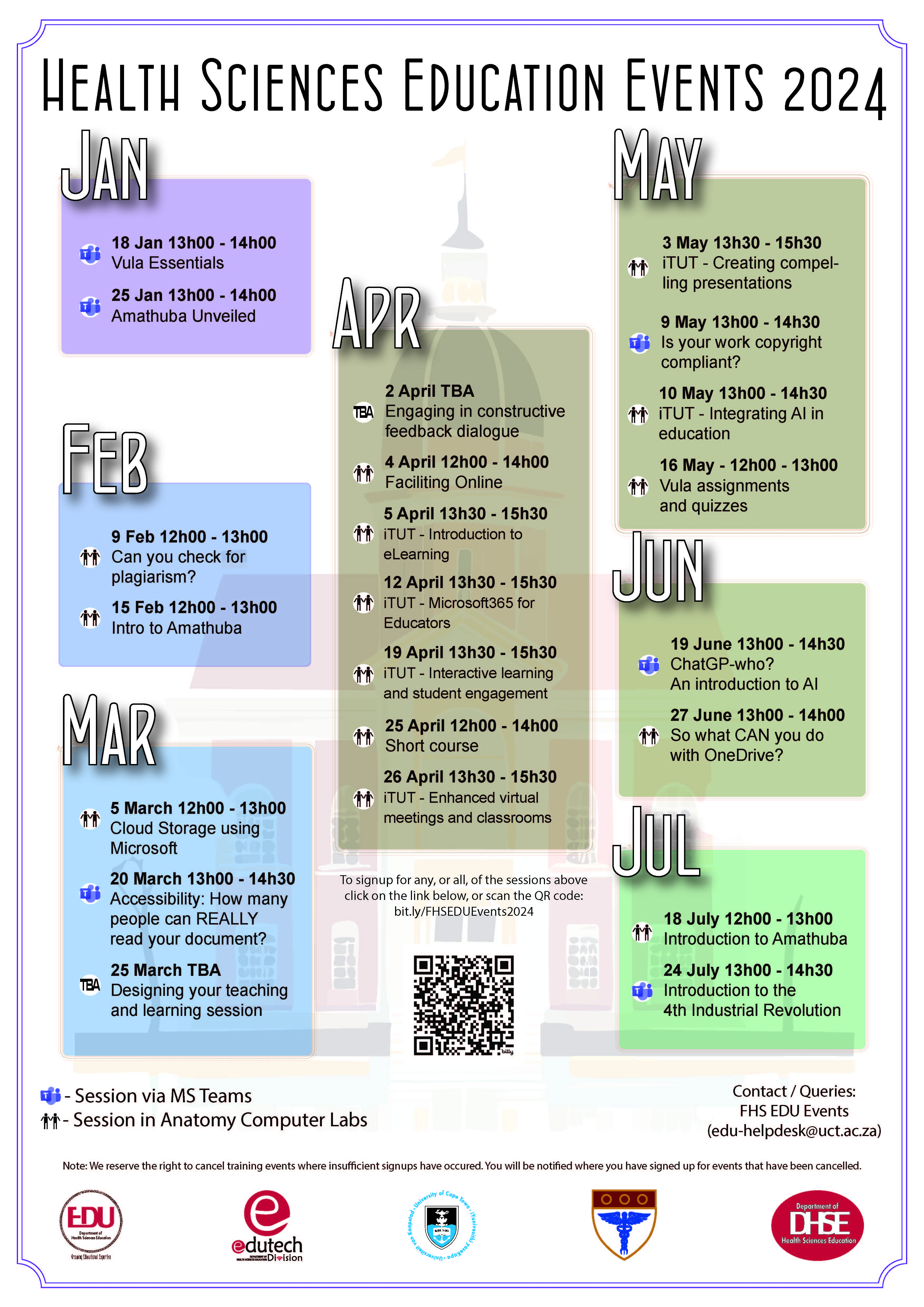 List of short courses being held in the EDU for first half of 2024.