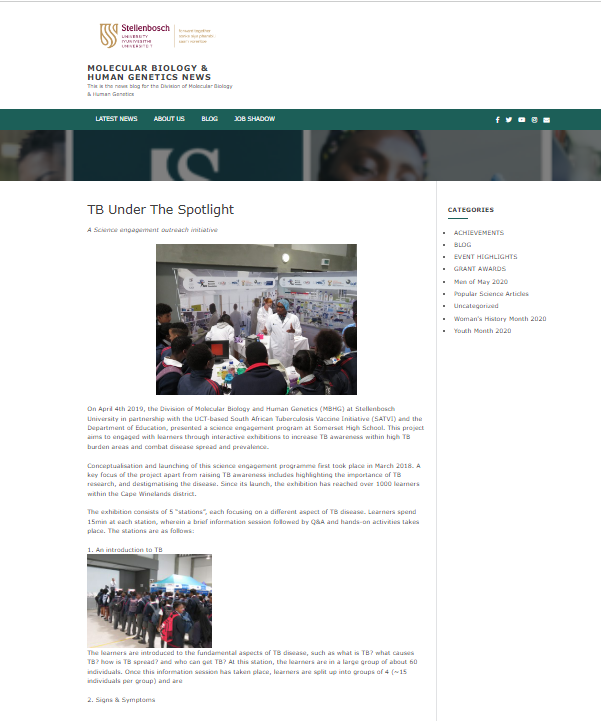 TB under the spotlight science engagement Stellenbosch Blog