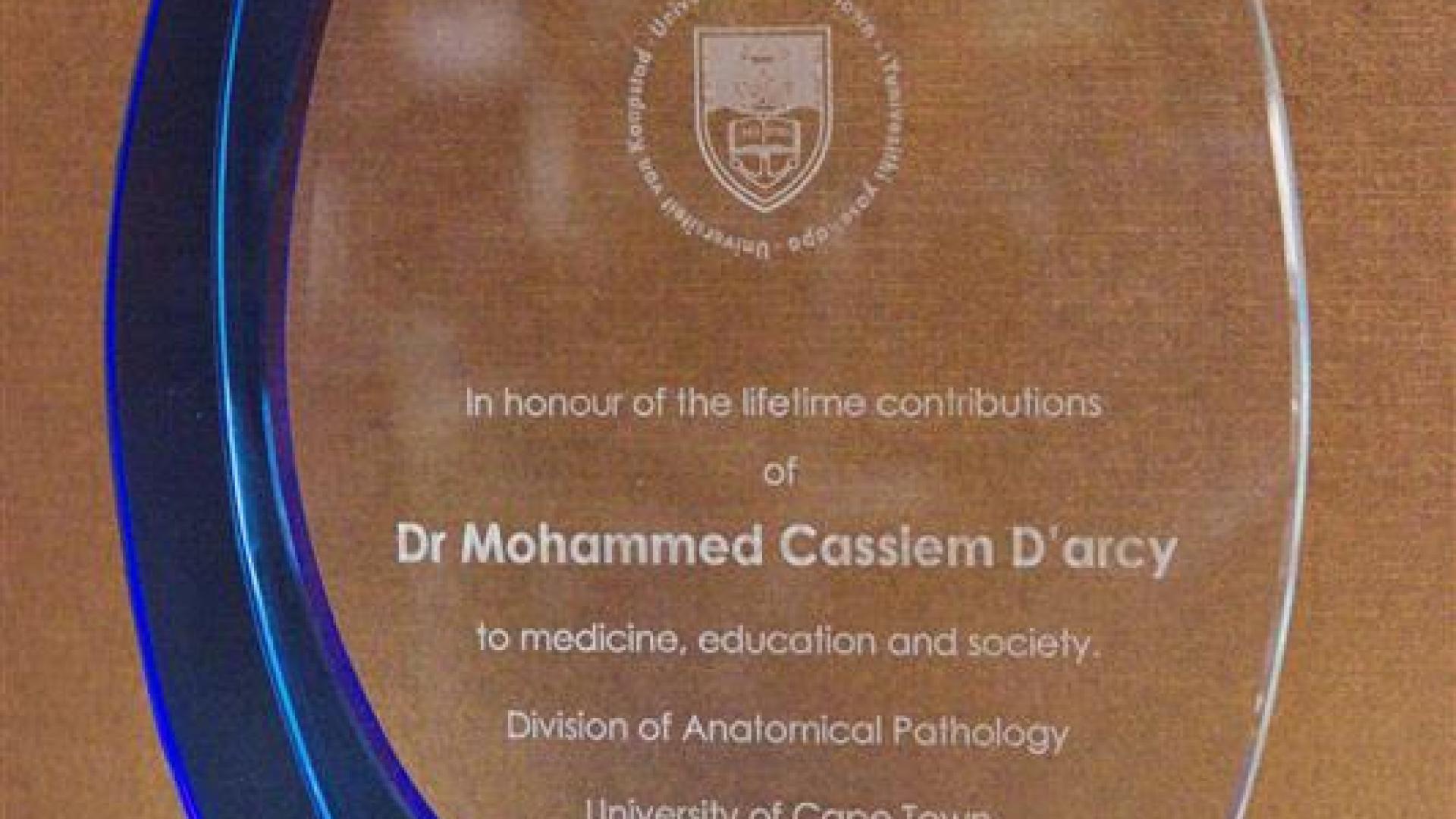 Commeorative token Dr Mohammed Cassiem D'arcy