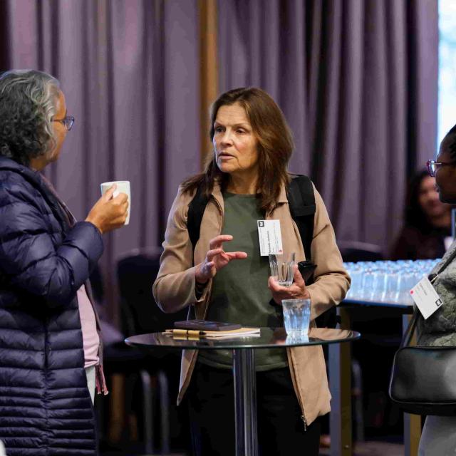 Three members of the CIDRI-Africa team at the coffee break. From left to right: Ms Rene Goliath, Ms Amanda Jackson and Dr Ephi Geza